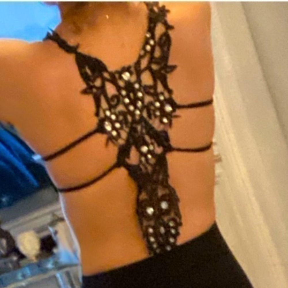 Dress host pick Vacation ready detailed Open back cocktail black dress US6